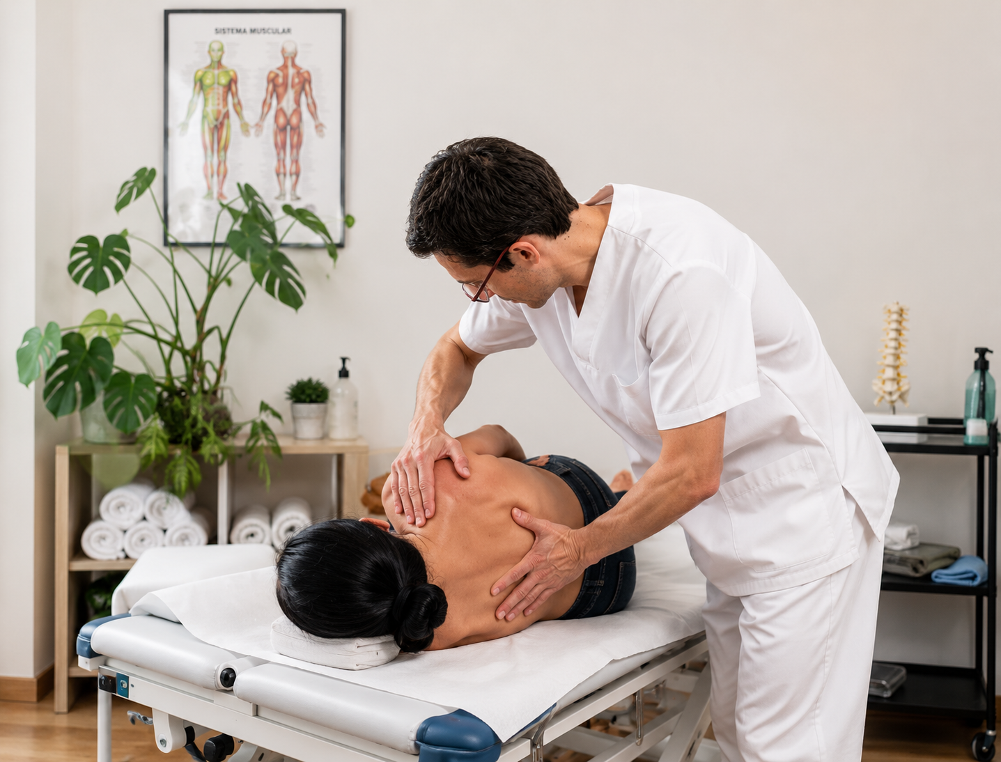 Aitor Torrecilla realizando un tratamiento manual de fisioterapia